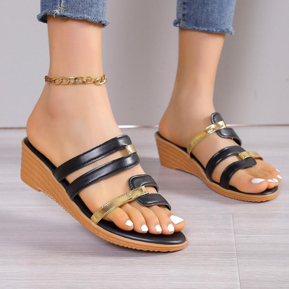 (black, 40) Vibrant Colorblock Sandals - Ultra-Comfortable Platform Shoes with Soft Slip-Resistant Soles, Breathable Design
