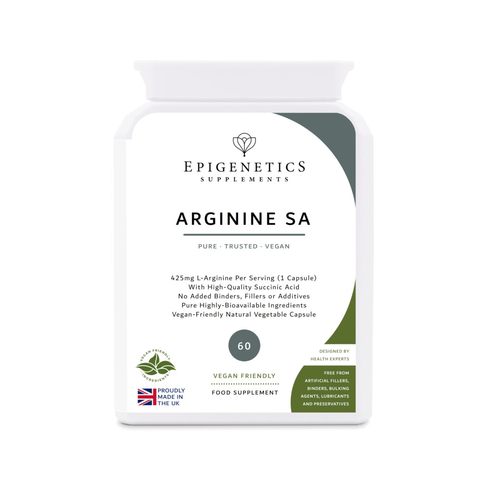 Epigenetics Arginine Sa | 425Mg L-Arginine Amino Acid + Succinic Acid Natural Antioxidant | 60 Vegan Capsules Uk Made | 1 Capsule Daily (2 Month Supply)