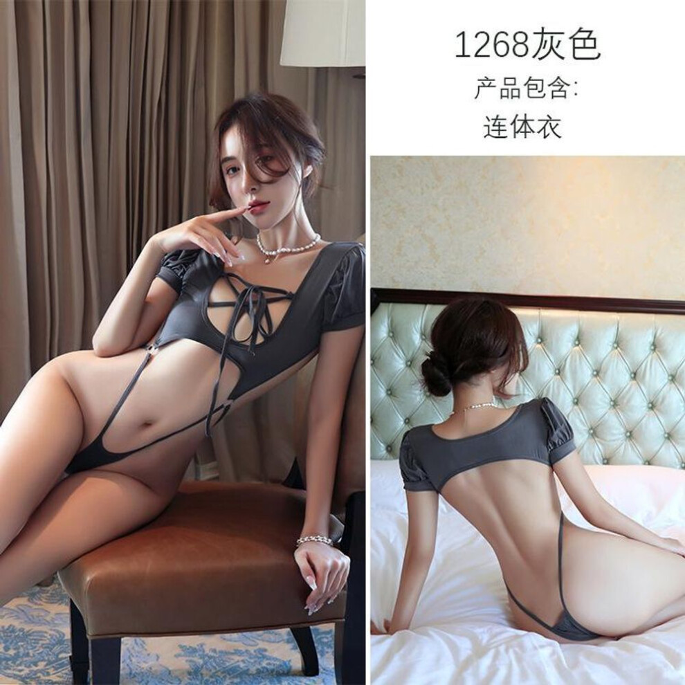 (gray, One Size (80-60kg)) Sexy lingerie women's sexy bikini swimsuit onesie perspective seduction pajamas