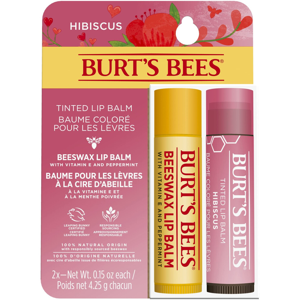 Lip Balm Multipack, 2x4.25g, Pink, Pack Of 1: Moisturising Lip Balm Duo, Beeswax & Tinted in Hibiscus, Natural, Softening, Nourishing, Dry Lip Care