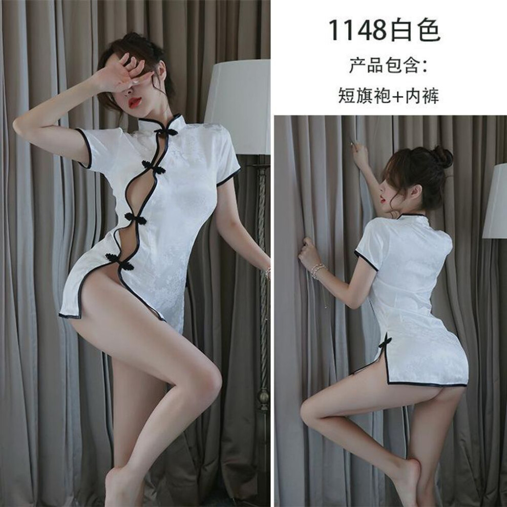 (white, One Size (80-60kg)) Sexy lingerie sexy cheongsam uniform seduction passion hot flirting suit pajamas women
