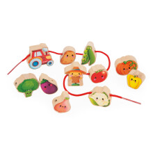 Perlen zum Auffädeln - Garten-Thema - Lernspielzeug - 11 Holzperlen für Kinder + 2 Schnüre - FSC Holzspielzeug - Ab 24 Monaten