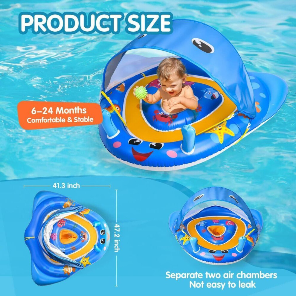 Baby Sunshade Pool Float - Inflatable Infant Seat Ring With Canopy For Water Play & Swimming