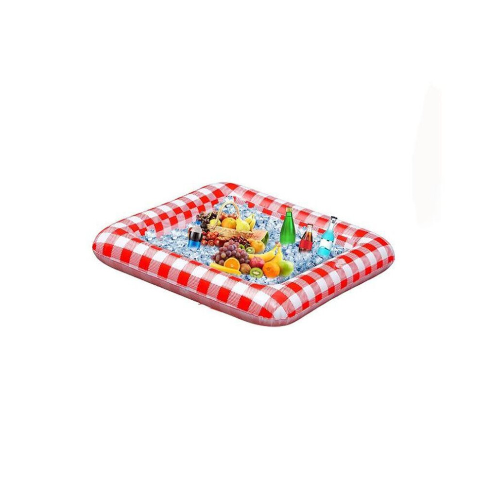(red, 60*60CM) Red & White Checkered Inflatable Cooler Tray - Portable Party Drink Holder For Camping & Outdoor