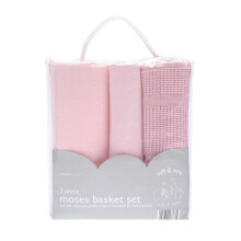 Soft, Cosy and Easy Care 3 Piece Baby Moses Basket Set - Cellular Blanket/Polar Fleece Blanket/Fitted Sheet - Newborn Baby Gift Idea - White, Blue or