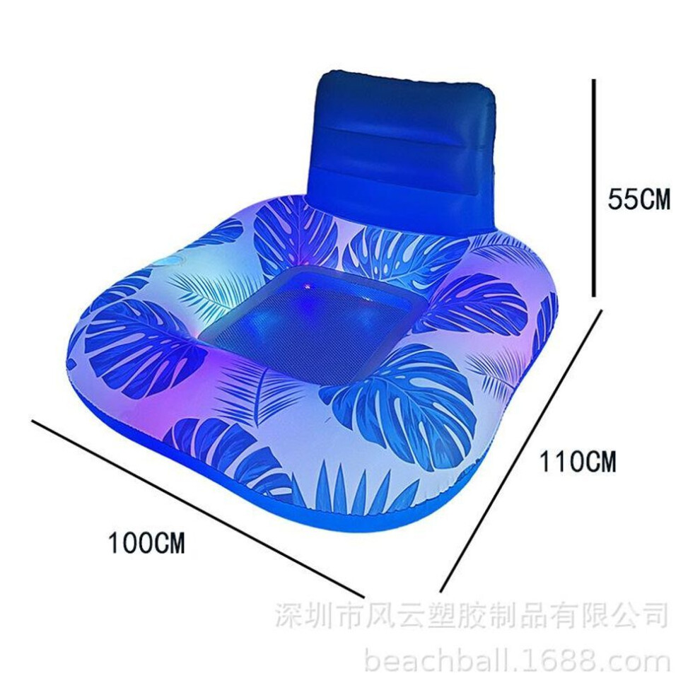 Inflatable Floating Lounge Chair With Led Lights Palm Leaf Design Swim Ring U-shaped Sun Shade Buoyant Seat Pool Float Bed