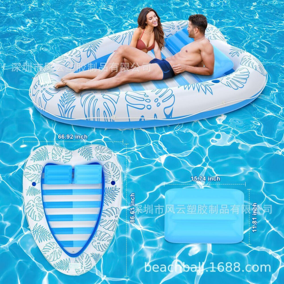 Inflatable Love Heart Floating Bed, Heart-shaped Pool Float For Outdoor Swimming Pool Double Sunbathing Pool With Sunshade Lounge Chair