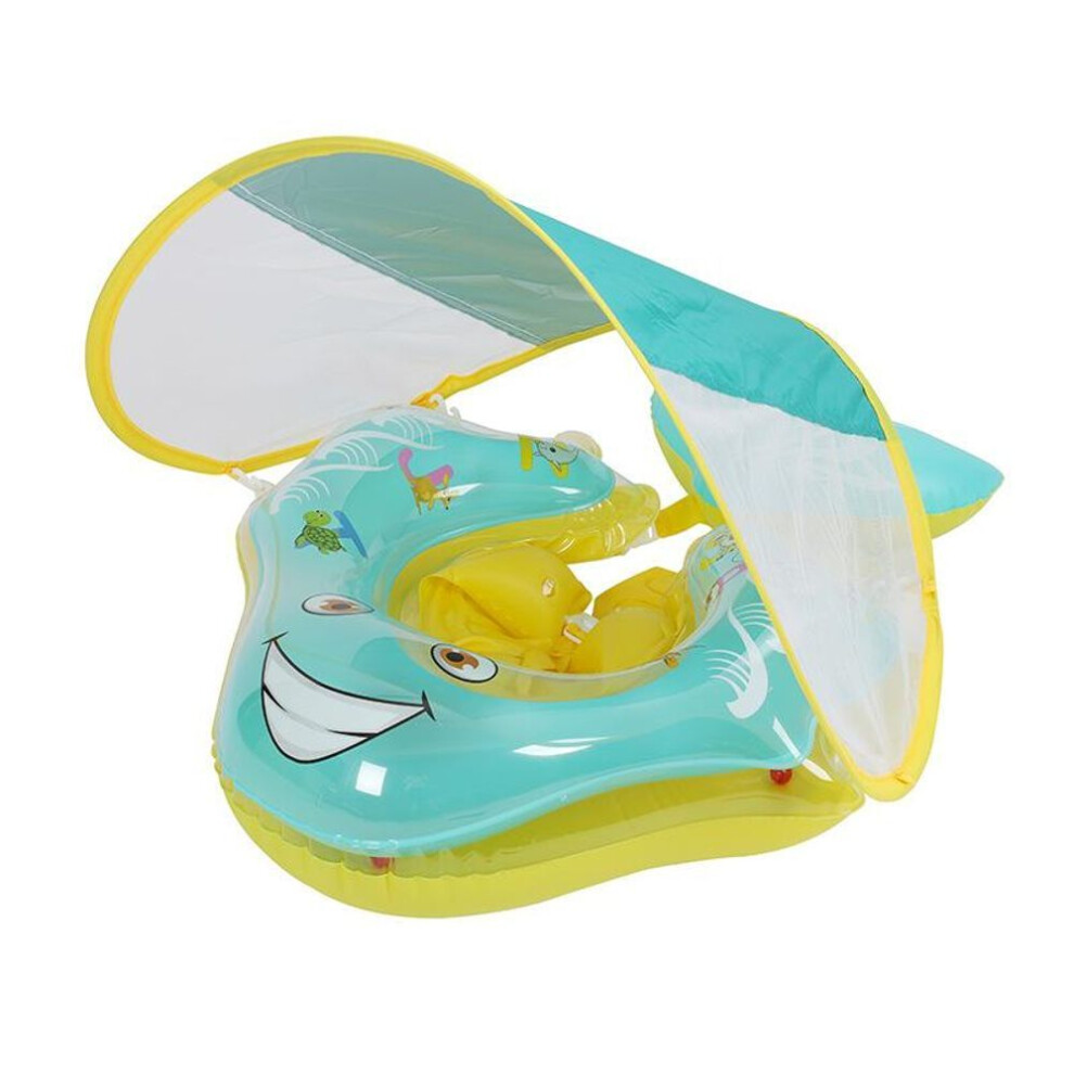 (green,yellow) Inflatable Pvc Water Baby Lie-down Ring Awning Seat Ring Baby Swimming Ring Toddler Child Armpit Swimming Ring
