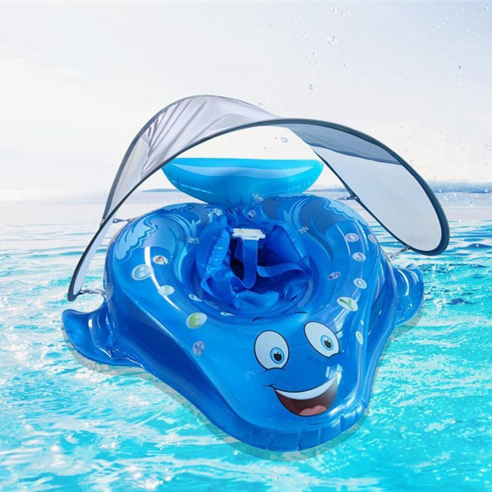 (blue) Inflatable Pvc Water Baby Lie-down Ring Awning Seat Ring Baby Swimming Ring Toddler Child Armpit Swimming Ring