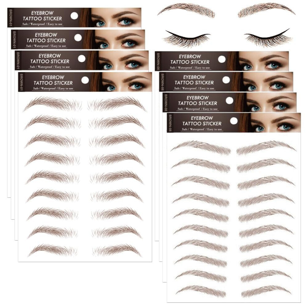Binbxoq 8 Sheets 6D Hair-Like Authentic Eyebrows Transfers Stickers Eyebrow Tattoo Stickers Eyebrow Suitable For Women And Girls Cosmetic Products Beauty