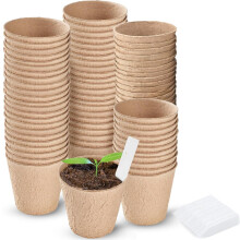 100 Piece 8CM Round Biodegradable Organic Fibre Seedling Pots for Plant Cultivation – Compostable Containers Easy to Transplant Ideal for Garden &