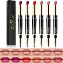 6Pcs Lip Liner and Lipstick Set, 2 in 1 Makeup Set Double Head Matte Mat Lipstick & Lip Liner Dark Red Lipstick Matte Gift Kit (#1)