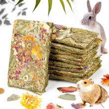 Rabbit Natural Treats,10Pcs Timothy Hay Toys Chips Bunny chew Toys with Herbal Flowers Guinea Pig Treats for Hamster Chinchillas Gerbils Rats Small