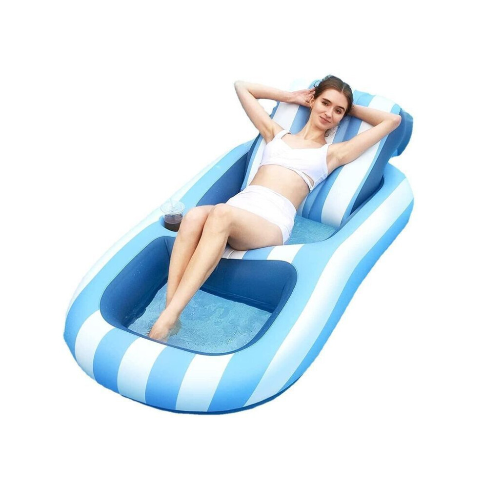Inflatable Pool Striped Lounge Chair Water Mesh Floating Bed With Adult Backrest Hammock Fabric Cover