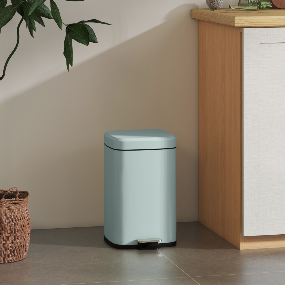 HOMCOM 20L Kitchen Pedal Bin, Metal Rubbish Bin with Soft-close Lid, Light Green