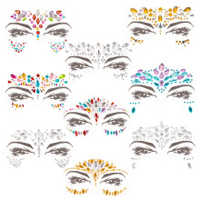 Face Gems for Festivals, 9 PCS Adhesive Face Glitter Jewels Temporary Tattoo Sticker for Music Festival Holiday Party, Halloween, Christmas,Birthday
