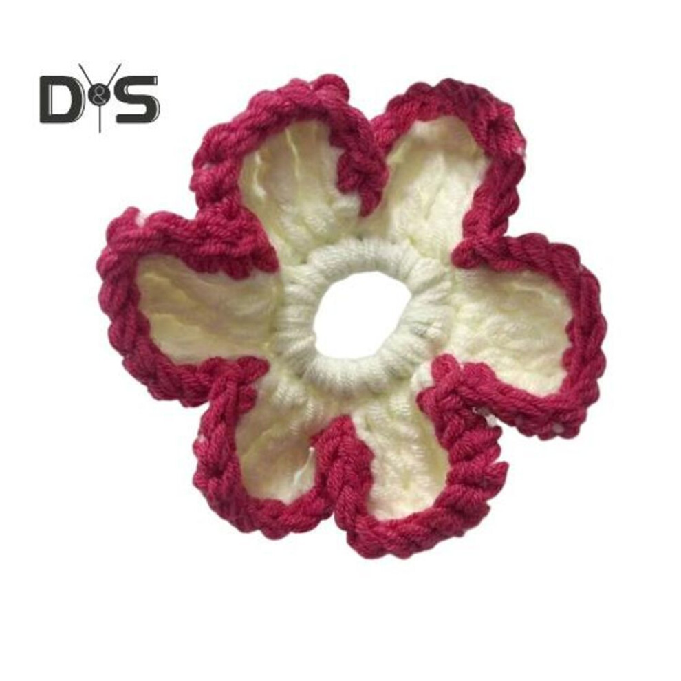 (white) Women Hair Tie Large Flower Shape Handmade Braided Elastic Hair Rope Oversized Floral Scrunchie Patchwork Color Boho Headband