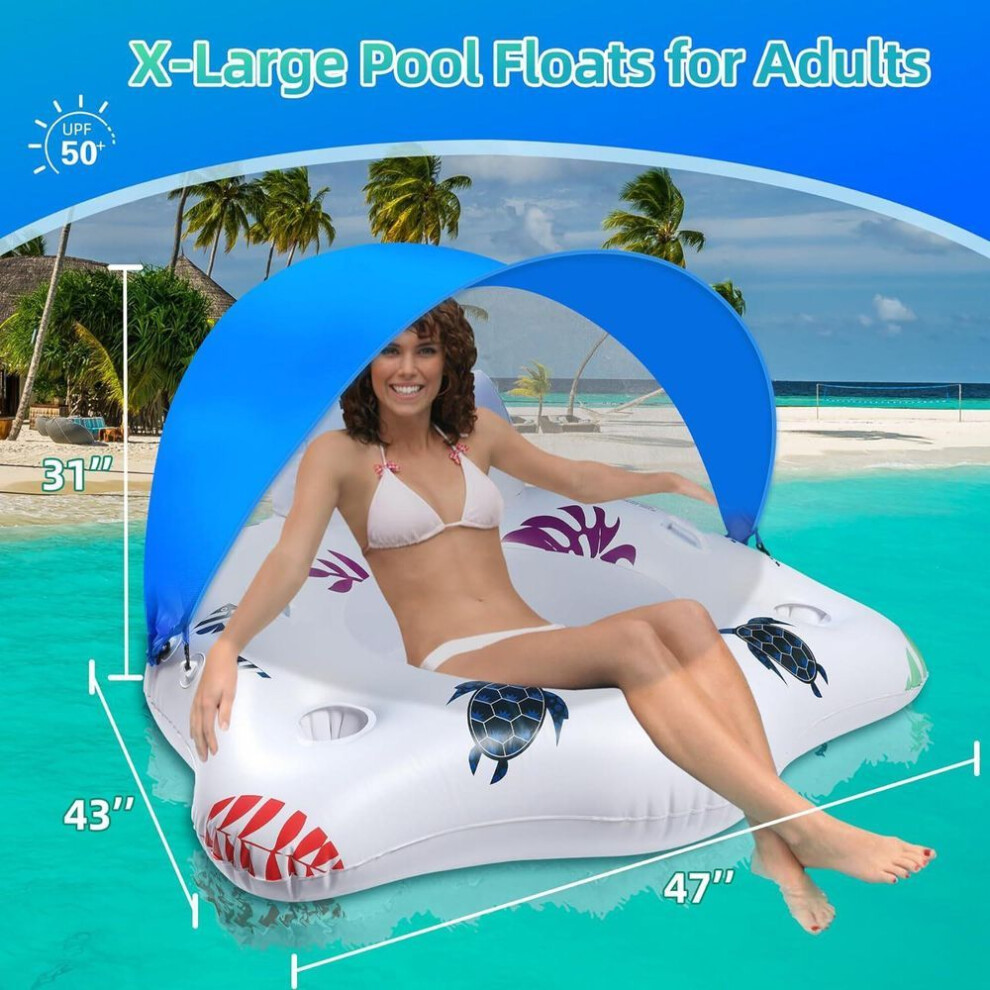 Inflatable Maple Leaf Pool Lounger U-Shaped Canopy Chair with Mesh Backrest & Hole Design