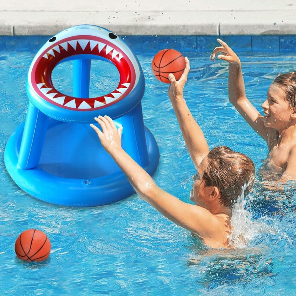 Shark-Themed Inflatable Basketball Hoop Poolside Water Toy for Kids' Outdoor Shooting Games & Aquatic Fun