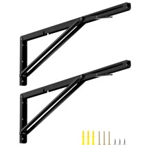 QWORK 2 Pack 24" Heavy Duty Folding Shelf Brackets for Wall Mounted Folding Tables Benches Shelves - Iron Bracket with Black Finish - Max Load 150kg