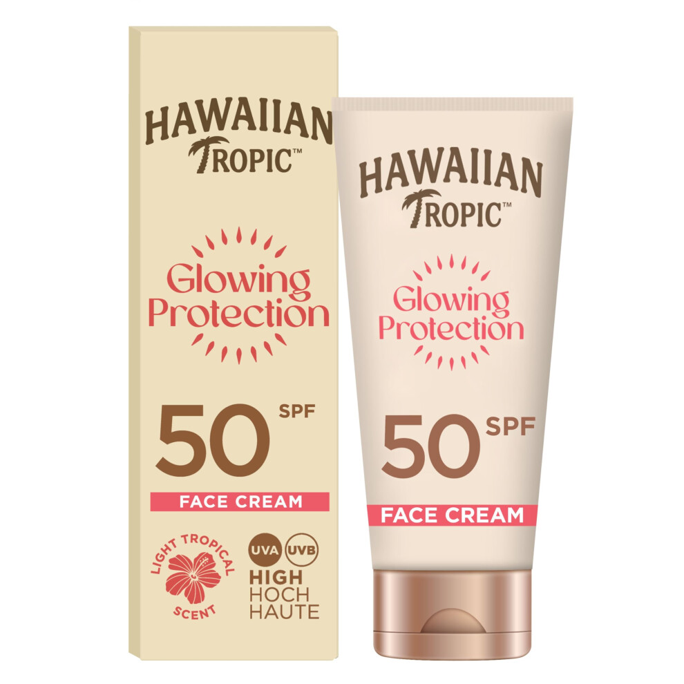 Glowing Protection Face Cream Lotion, Water Resistant SPF 50 UVA + UVB Protection Suncream, Tropical Scent Sun Lotion with Shea Butter, 50 ml Travel