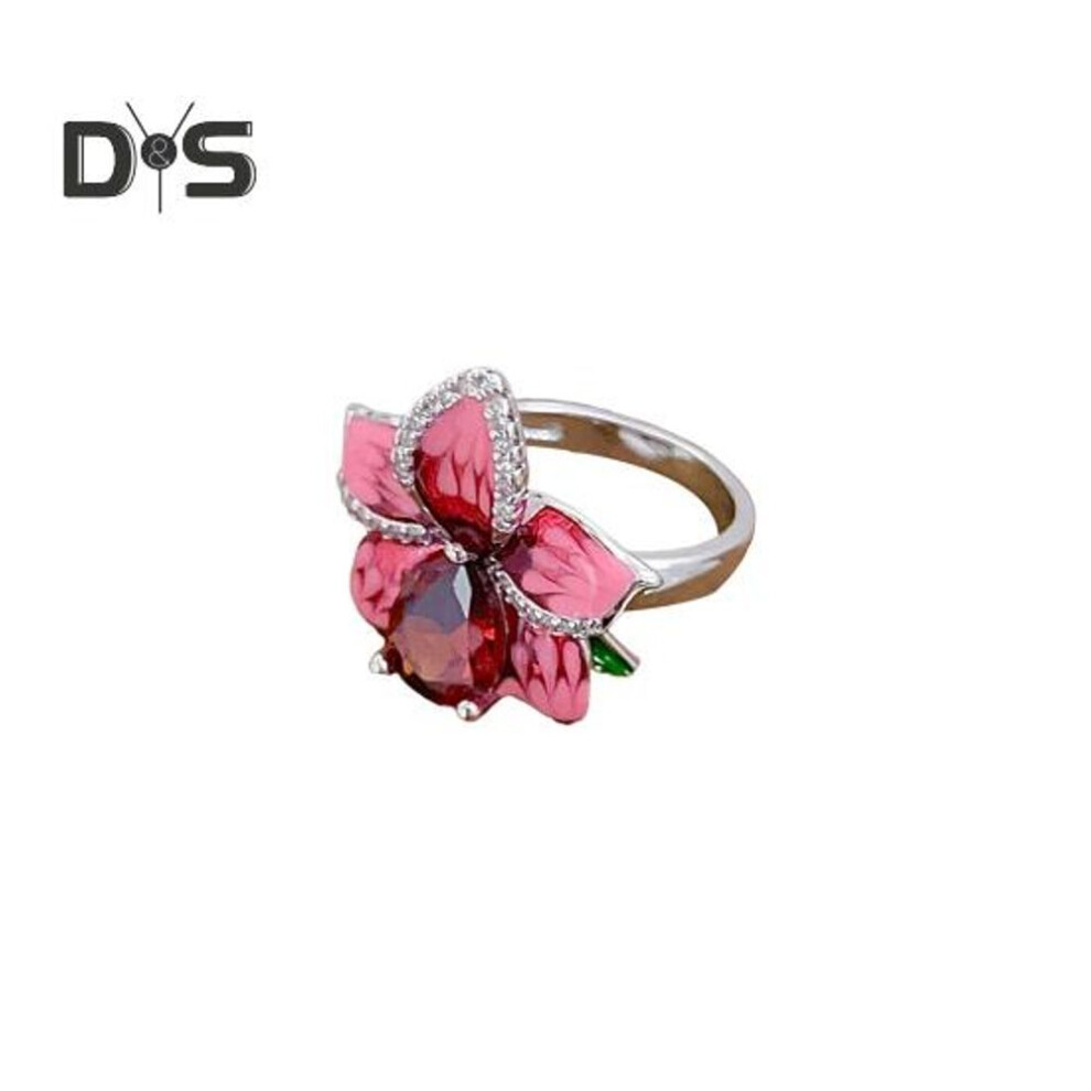 (as the picture, US 10) Women Flower Ring Faux Ruby Decor Smooth Polished Index Finger Ring Copper Cocktail Party Prom Commuting Finger Jewelry Holiday Gift