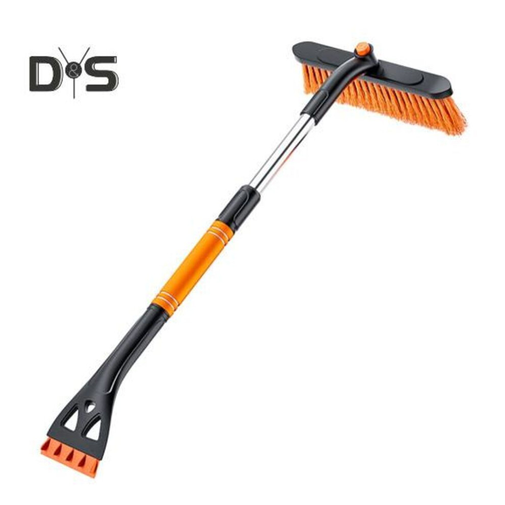 (orange) Extendable Ice Scraper Snow Brush 360-Degree Rotatable Brush Head Detachable Snow Removal Tool with Ergonomic Grip