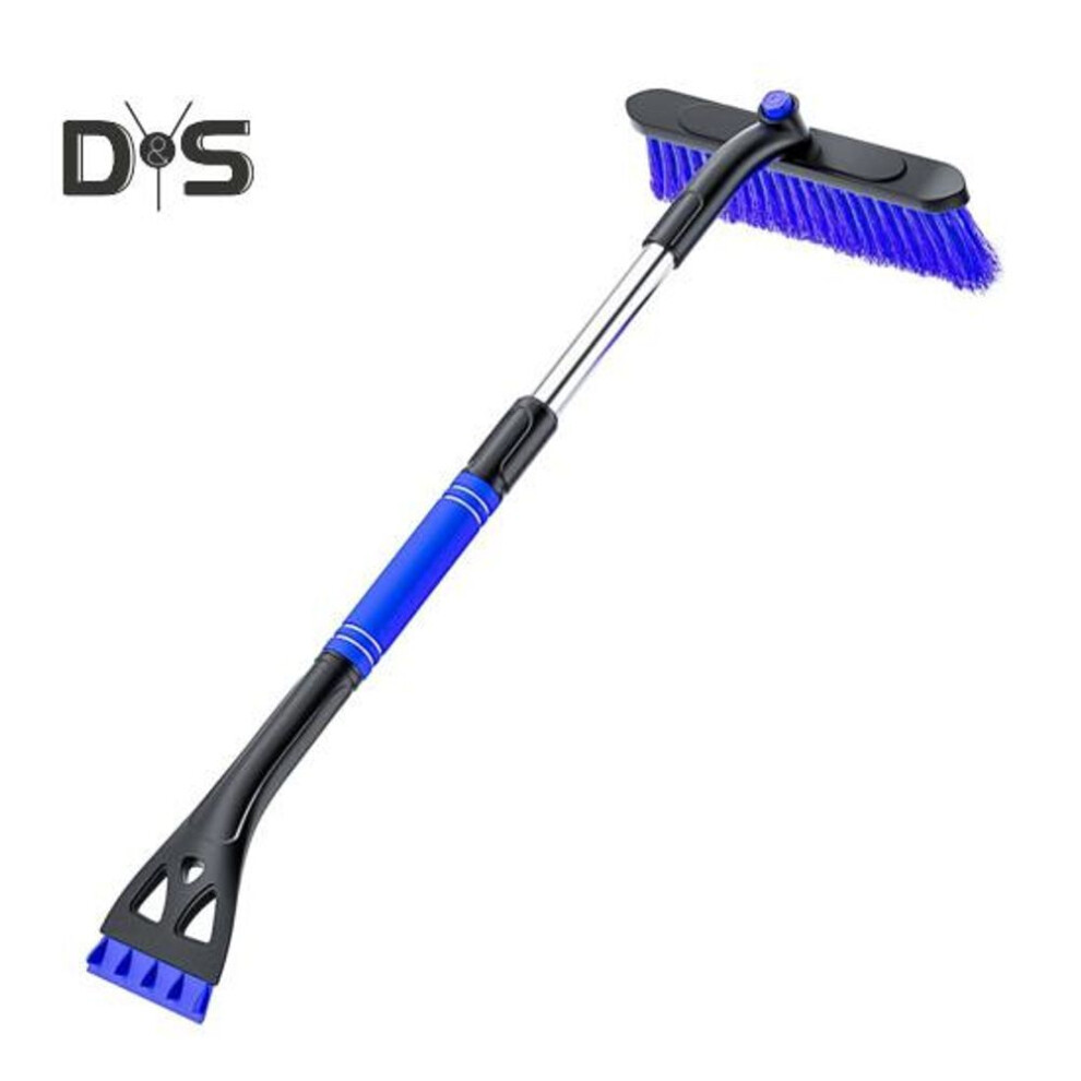(blue) Extendable Ice Scraper Snow Brush 360-Degree Rotatable Brush Head Detachable Snow Removal Tool with Ergonomic Grip