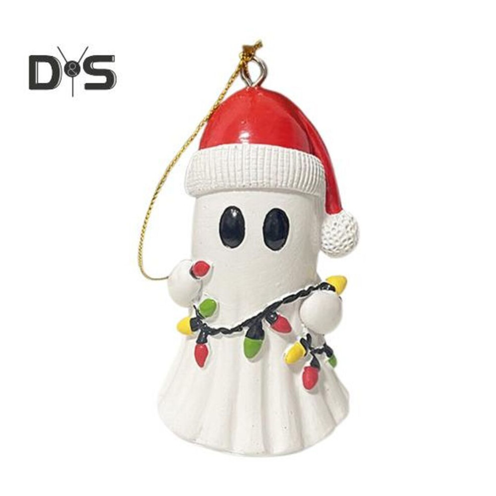 Christmas Ghost Pendant Resin 3D Ghost Hanging Ornament Mini Santa Hat Ghost Figurine For Holiday Xmas Tree Table Decor