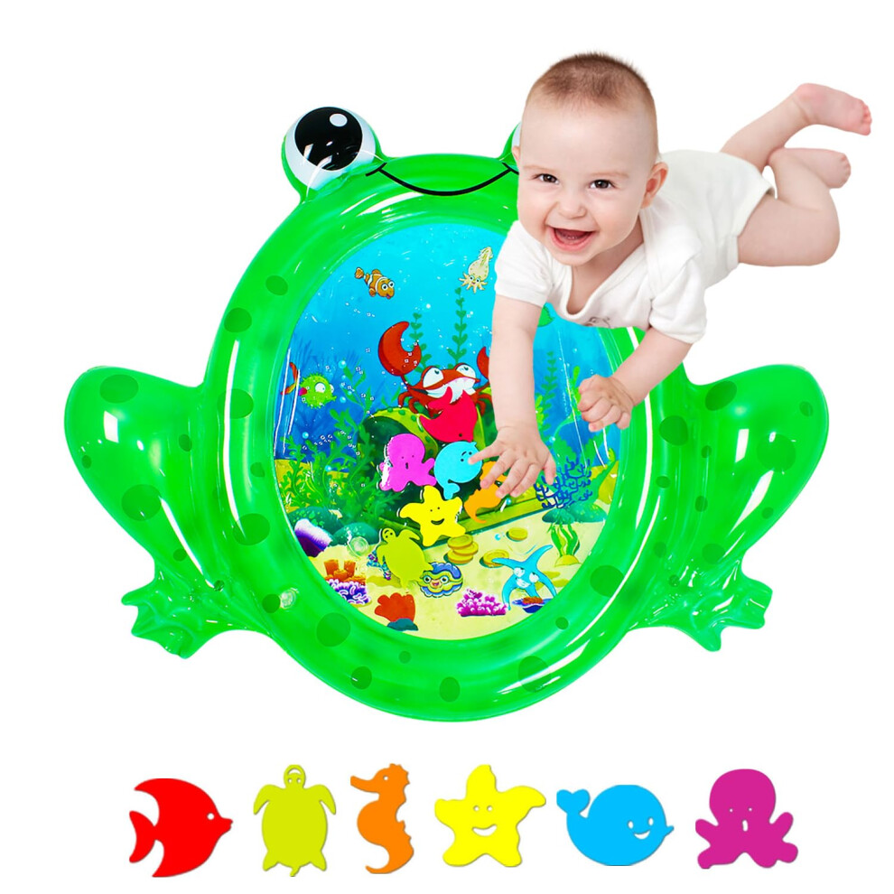 Zhuynxir Frog Infant Water Mat, Tummy Time Baby Play Mat, Inflatable Play Mat Water Mat Baby Toys, Fun Early Development Activity Play Center For