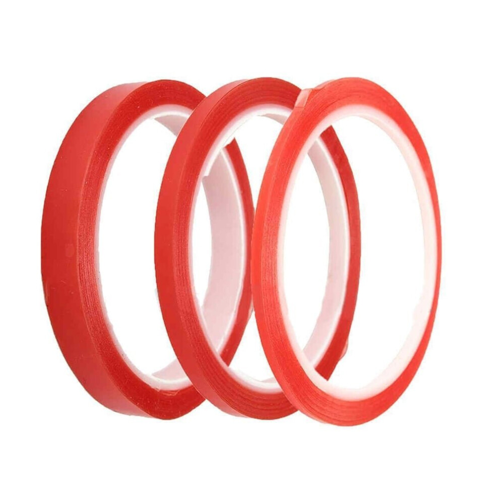 Double Sided Tape (3Mm, 6Mm, 9Mm) Red Liner Super Strong Sticky Self-Adhesive Tape - Clear 5056001634565
