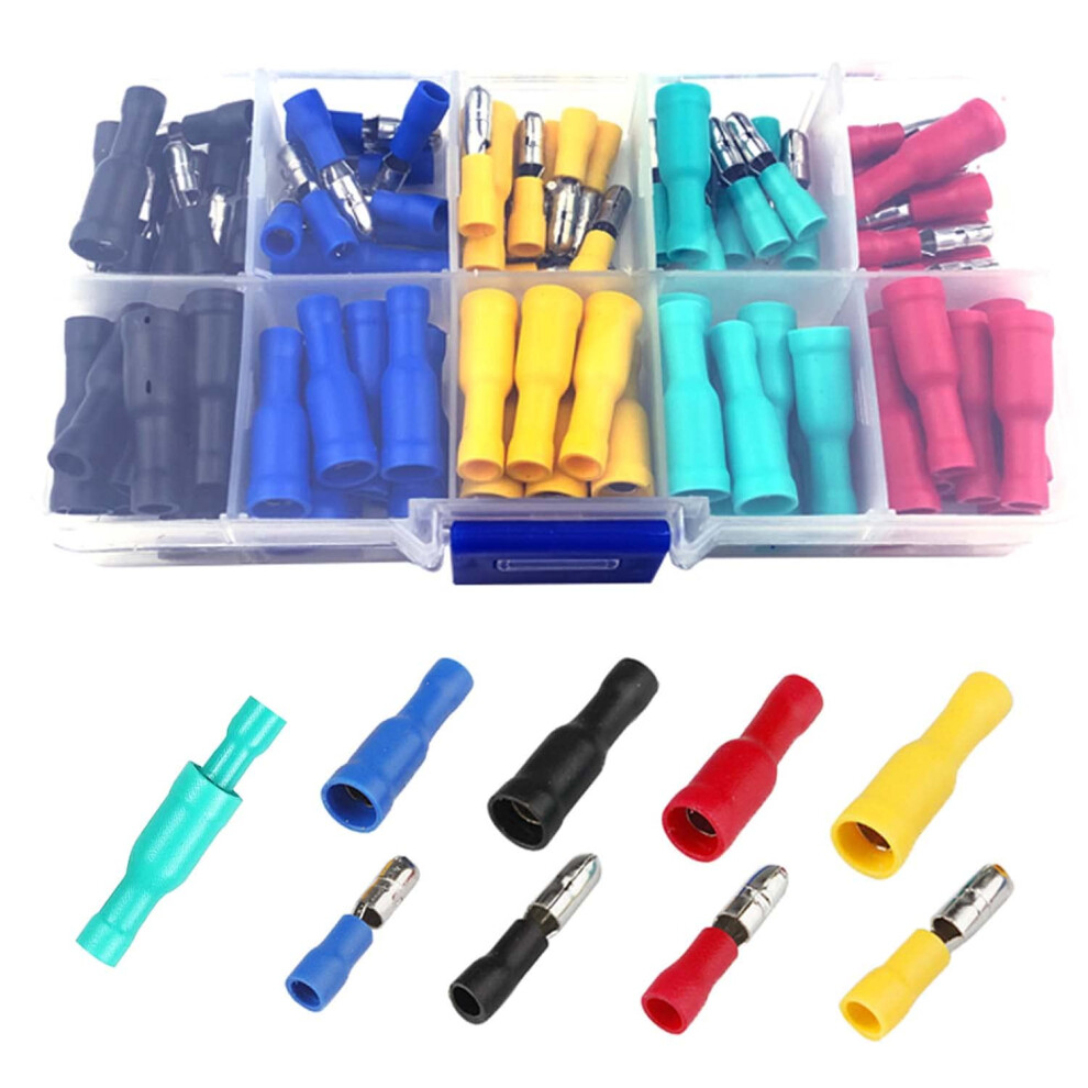 Electrical Connectors, 100Pcs Insulated Male And Female Bullet Butt Connectors Electrical Crimps Connectors Straight Wire Terminal Connectors (Red, 8710231225463