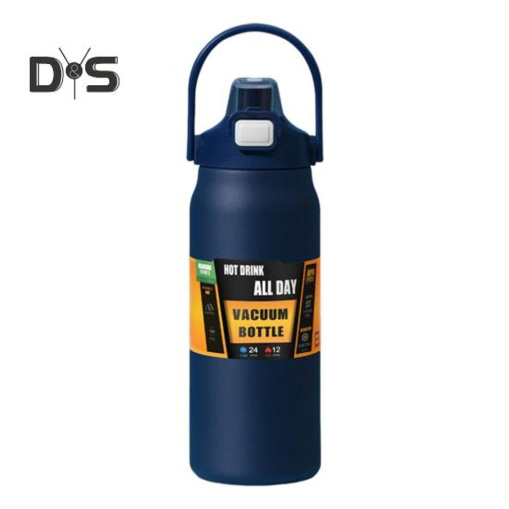(navy blue, 1500ML) Portable Thermal Cup With Straw Stainless Steel Vacuum Insulated Sport Water Bottle Large Capacity Outdoor Vacuum Flasks For Travel Sports Hiking