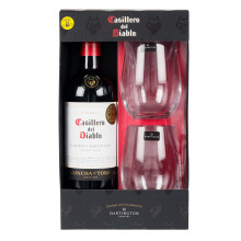 Casillero del Diablo Wine & Dartington Stemless Glasses Gift Set by Blue Tree Gifts, Includes 1x750ml Cabernet Sauvignon 13.5% ABV and 2x Stemless