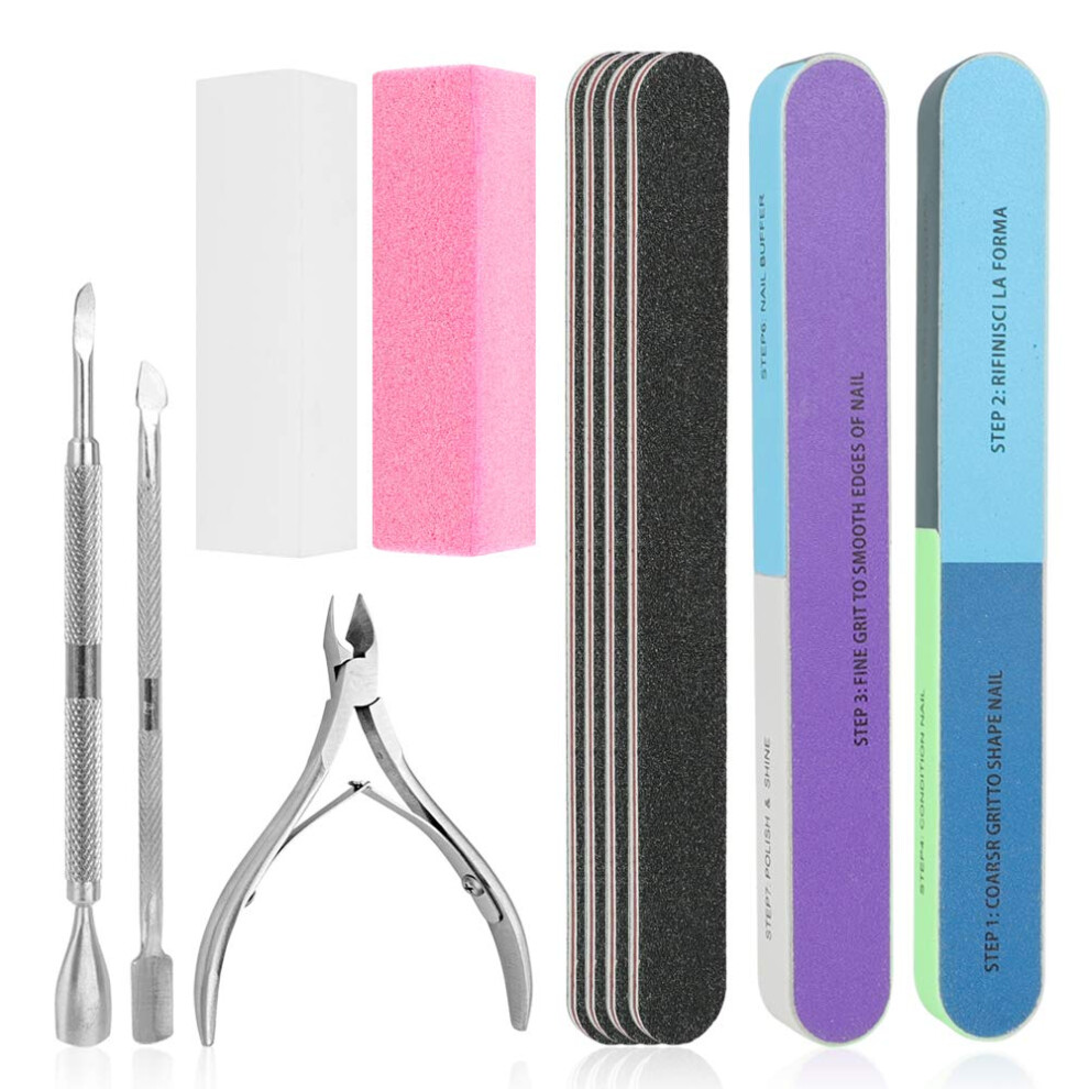 Wovte Nail File Set, 11 Pcs Nail Files Block 7 Ways Buffer Block Buffer Block Sponge Polished, Come With Cuticle Nipper And Pusher For Dead Skin Nail