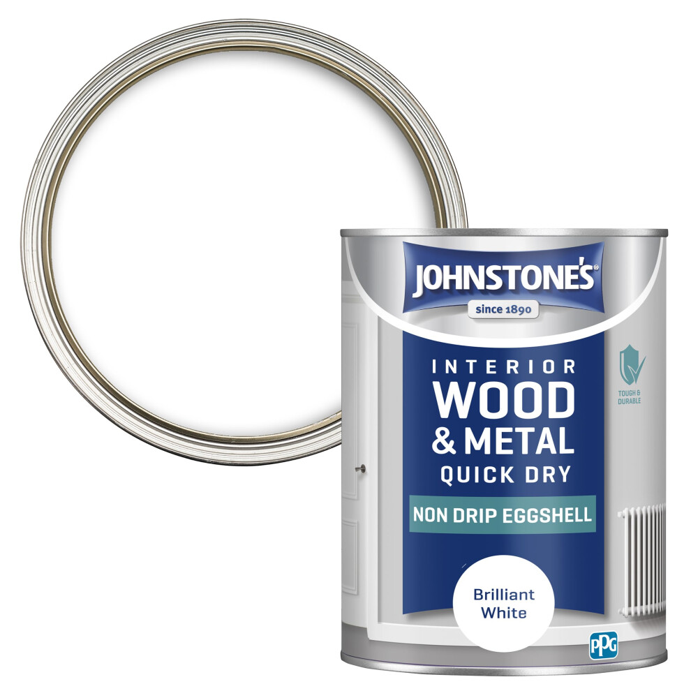 Johnstone's - Interior Wood And Metal Paint - Eggshell Finish - Brilliant - 1.25 L - Quick Drying - Non Drip Water Based Formula White