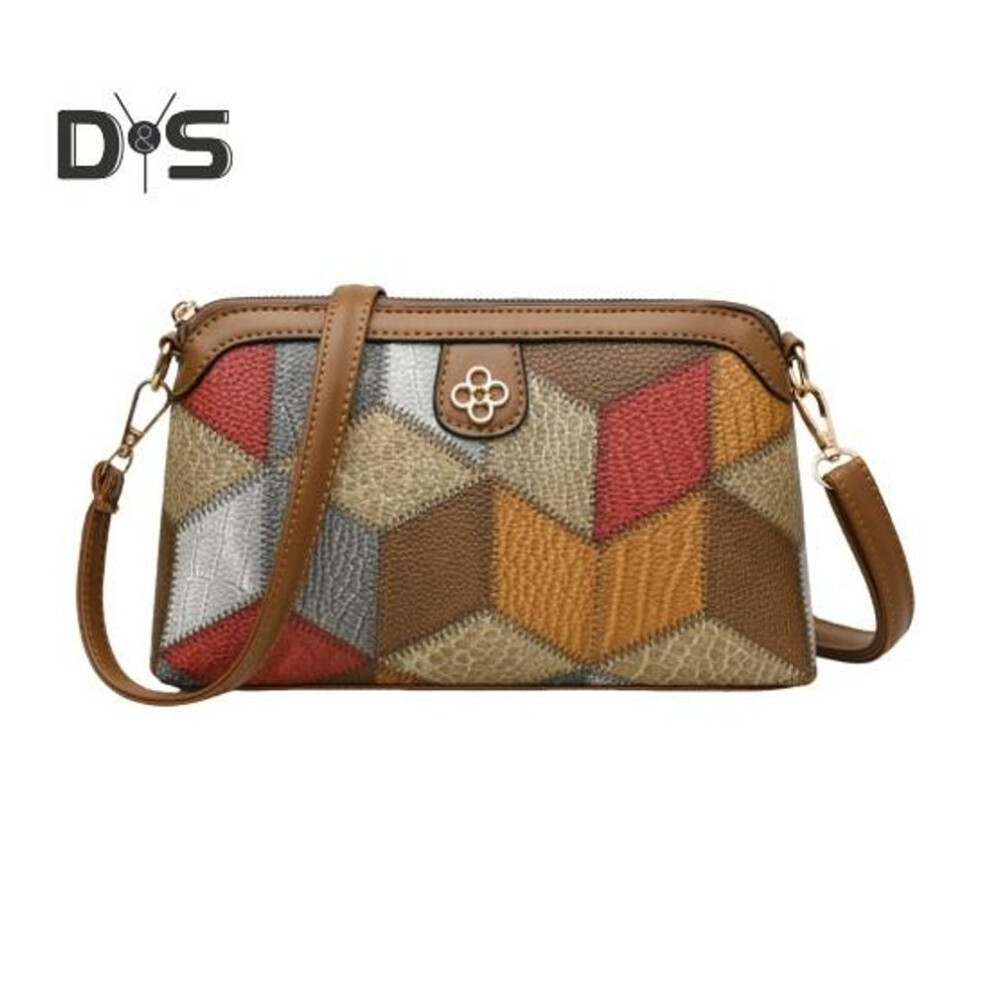 (grey) Women Shoulder Bag Vintage Ethnic Style Geometric Patchwork Colorblock With Inner Pockets Detachable Shoulder Strap Lady Purse Commute Travel