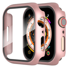 2-Pack Screen Protector for Apple Watch 6/5/4/SE 40mm Tempered Glass Case,All Around Hard Matte PC Protective Cover,Rose Gold,40mm
