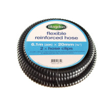 Flexible Reinforced Pond Tubing, 6.1m (20ft) x 20mm (3/4”) Internal Diameter, Smooth-bore PVC Pond Tubing, Includes 2 stainless steel Hose Clamps,