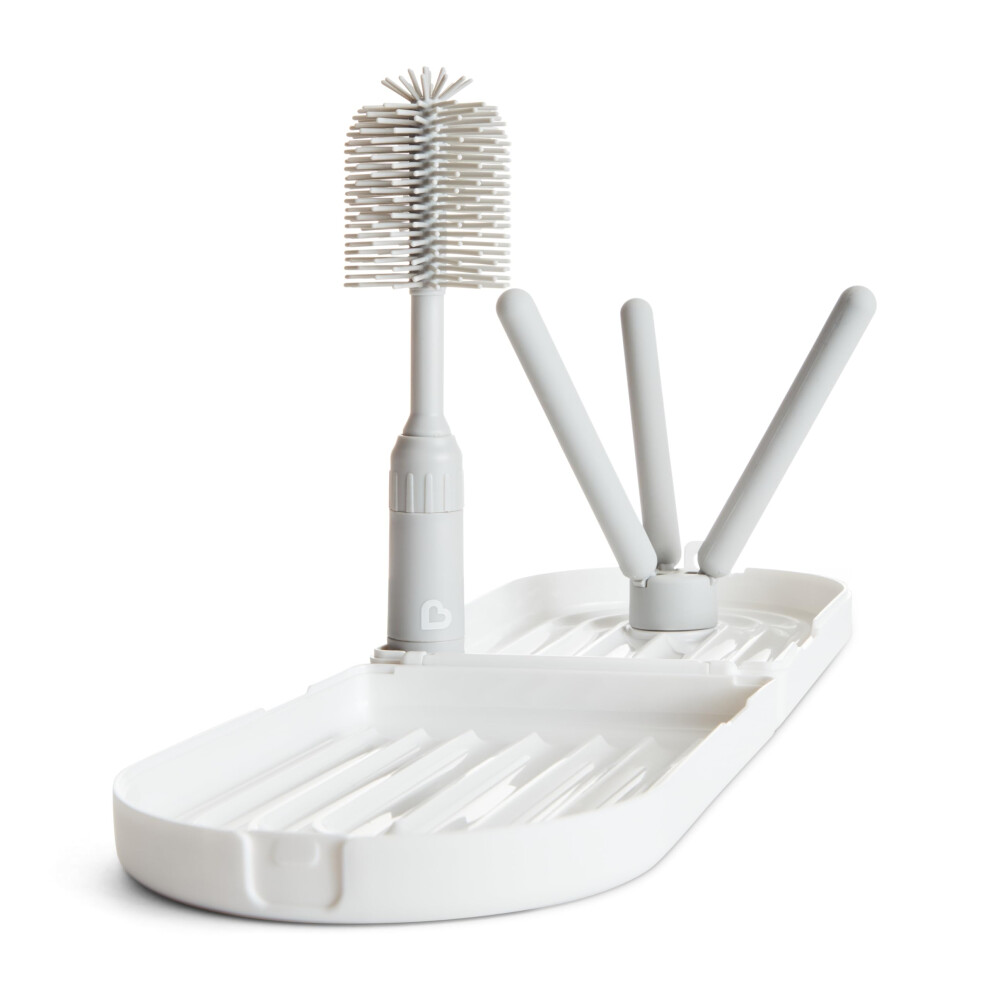 Travel Drying Rack with Bottle Brush| Dry up to 3 Baby Bottles at Once | Includes Extendable Silicone Brush with Nipple in Hand | Baby Essentials