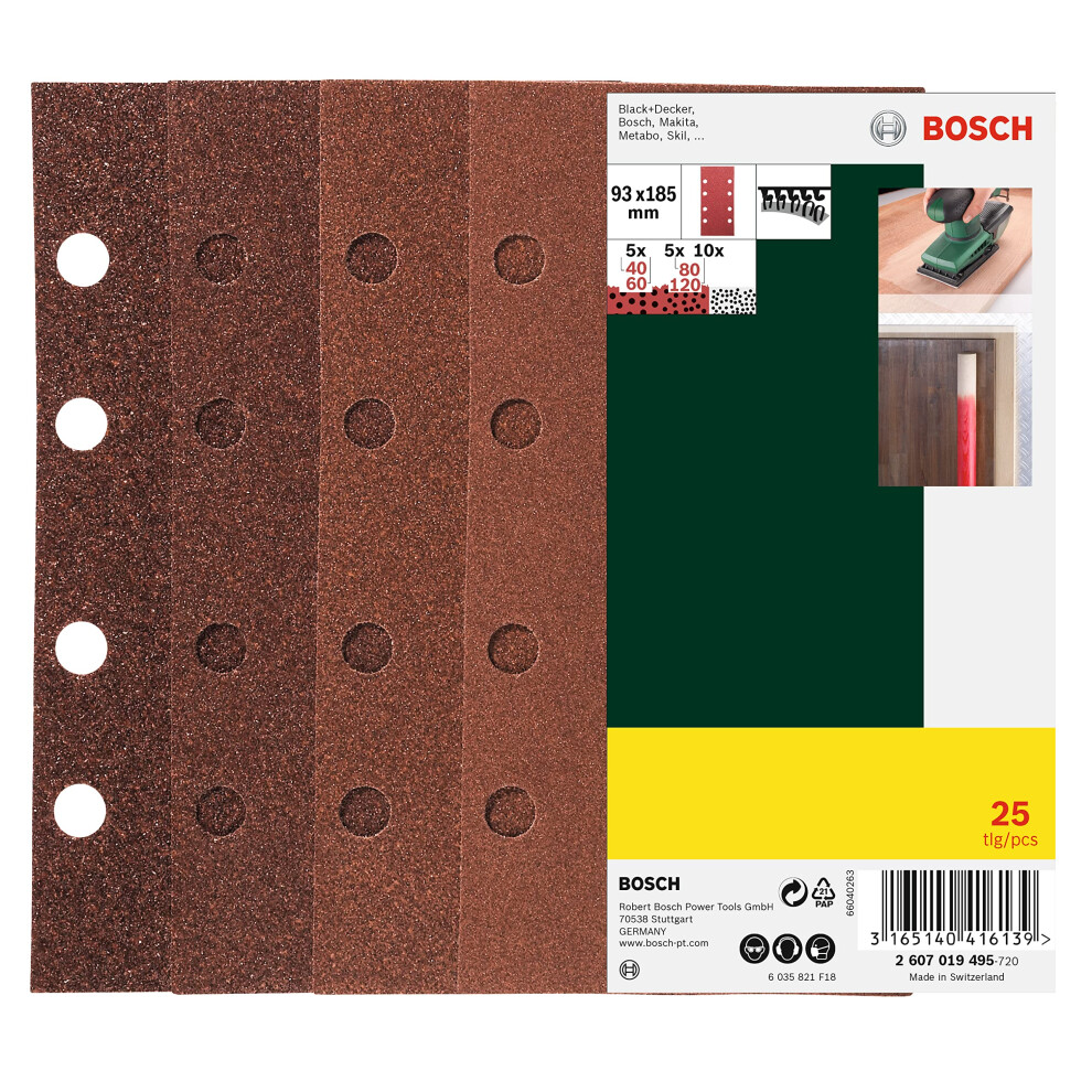 25-Piece Sanding Sheet Set (Different Materials, Grit Size 40/60/80/120, 8 Holes, Accessories for orBital Sander)