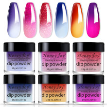 6 Box/Set Temperature Mood Changing Colors Fine Dipping Powder Dip Powder Color Collection, Sun Orange/Yellow, Rose Pink/White Glitter, Green Blue