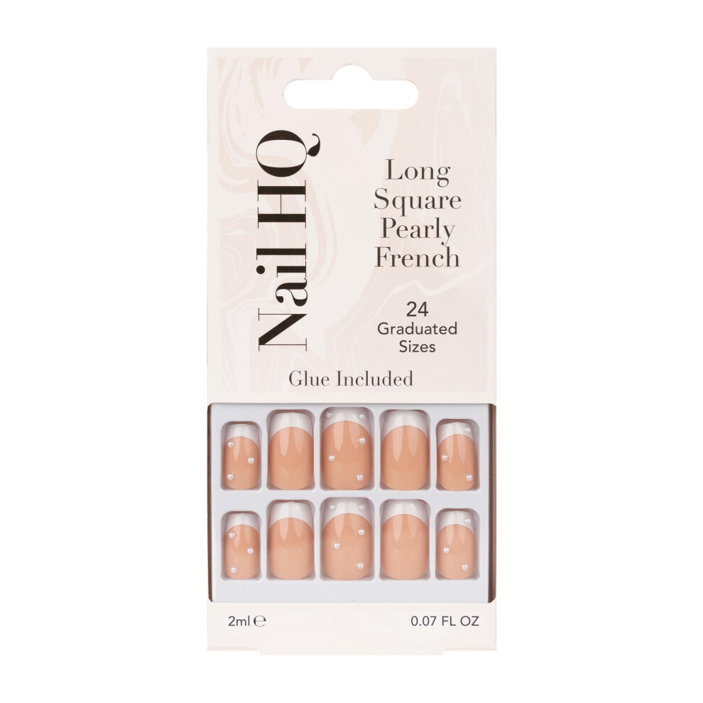 Nail Hq Long Square Pearly French Nails