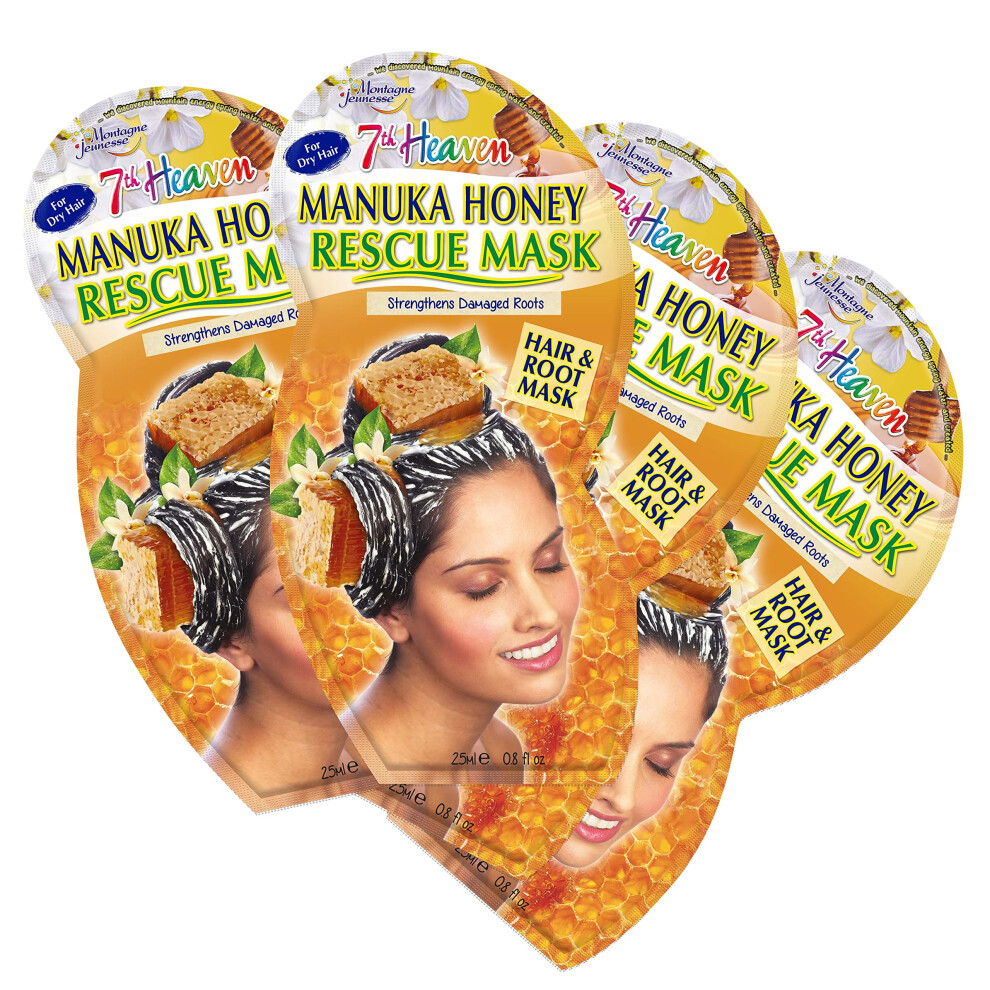 7Th Heaven Manuka Honey Hair & Root Rescue Mask Mulitpack Of 4 With Coconut Oil & Abyssinian Oil Â Strengthens Damaged Roots & Nourishes Hair