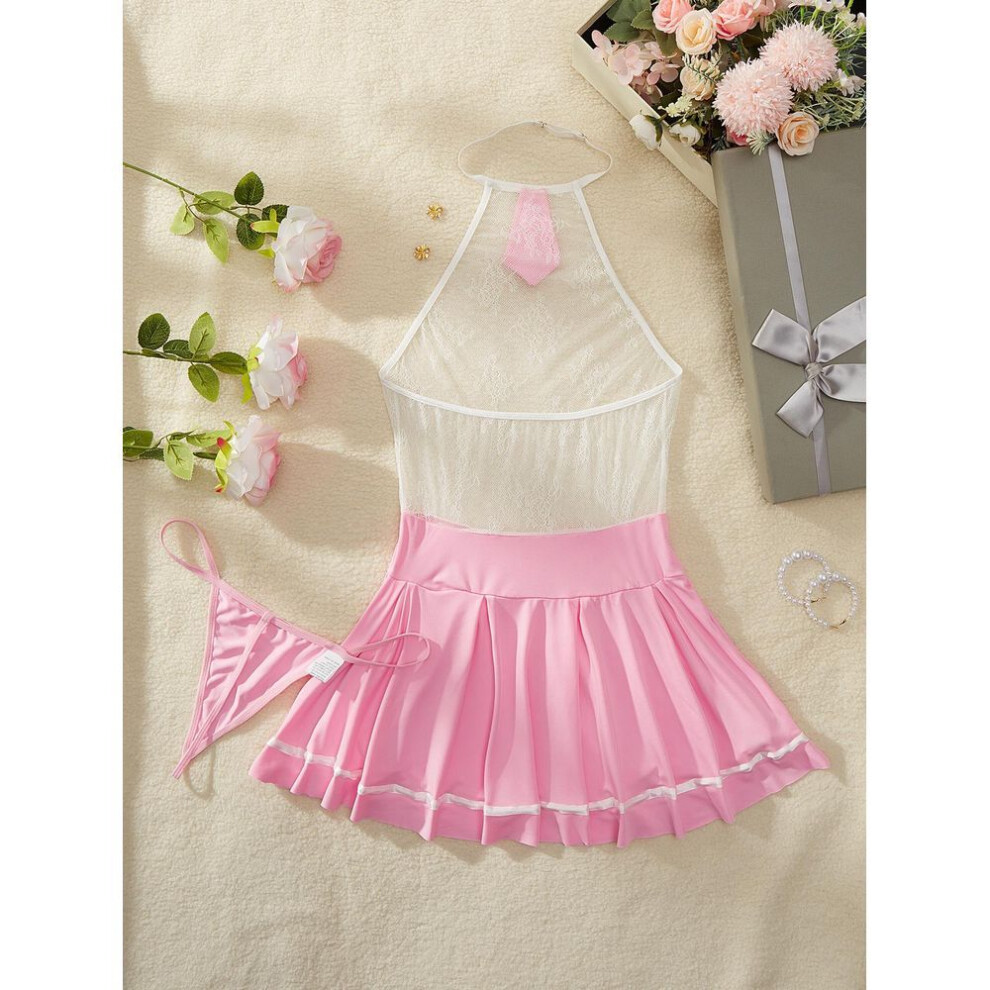 (pink, S) Sexy new sexy lace nightdress set direct sales