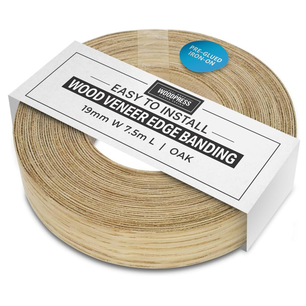 Woodpress 19Mm Real Oak Edging Tape Â 7.5M Iron On Edging Strip Â Pre-Glued Oak Veneer Edging Tape For Diy Application - Edge Banding For 5060510463370