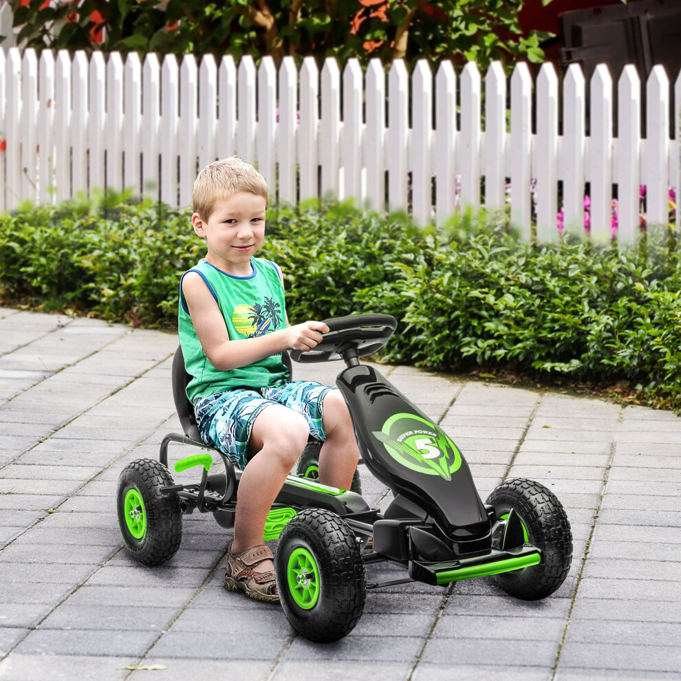 Homcom Children Pedal Go Kart W/ Adjustable Seat, Rubber Wheels, Brake - Green