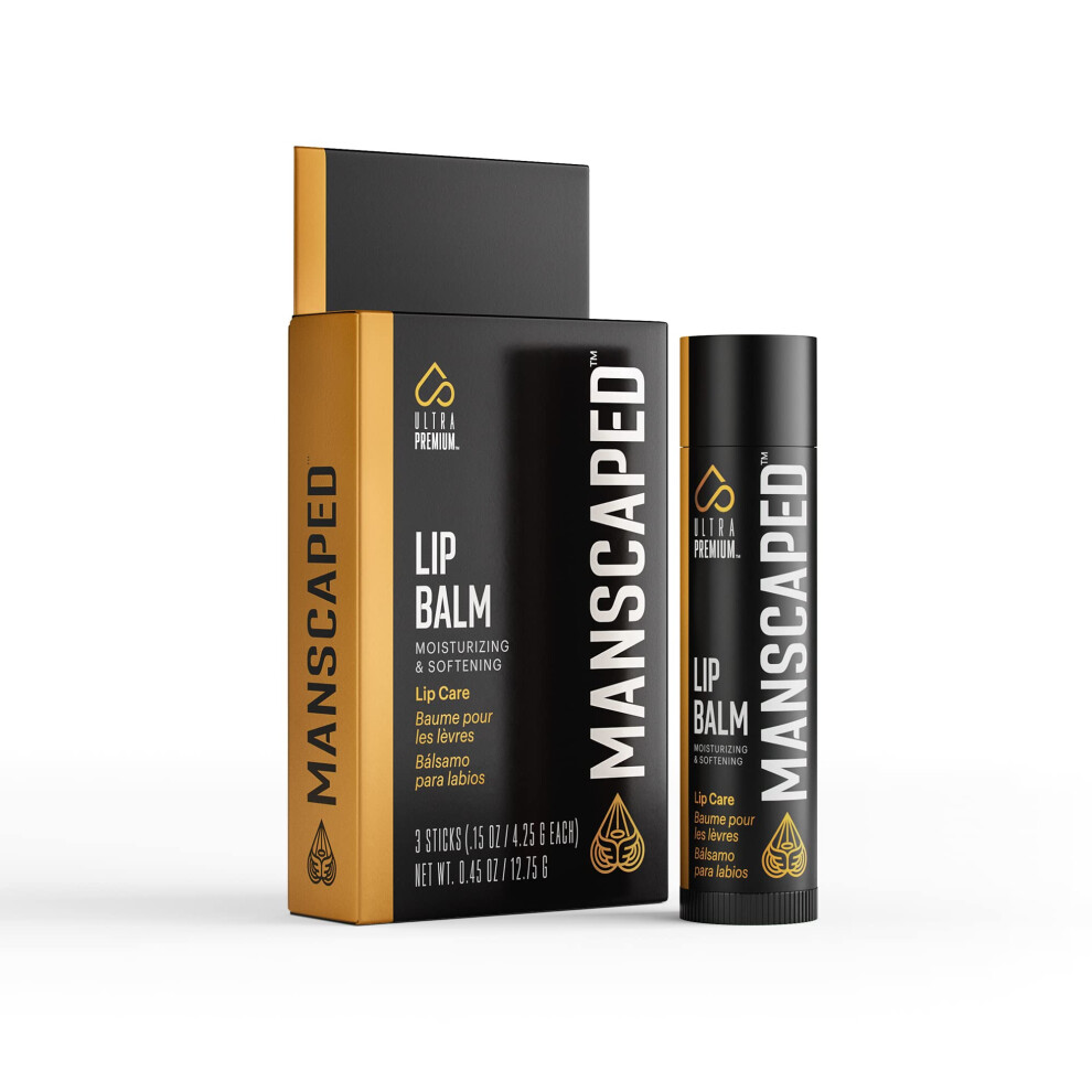 Manscaped Refining The Gentleman Manscaped Moisturizing And Soothing Lip Balm, Infused With Vitamin E, Peppermint Oil, And Eucalyptus Oil For Chapped Lips, Matte Finish (3-Pack)