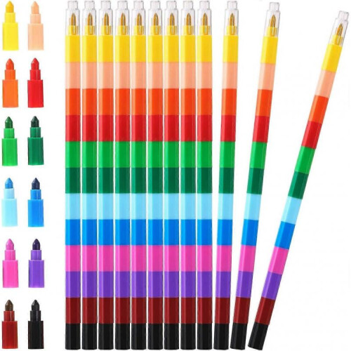 Stacking Crayons Stackable Buildable Crayons Colored Crayons for School Office Supplies (12 Count)