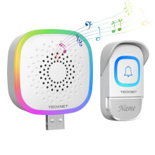 Mini Wireless Doorbell, Battery Operated Doorbell with RGB Light, IP66 Waterproof USB Small Cordless Door Bells Chime Kit, 400M Wireless Range, 60